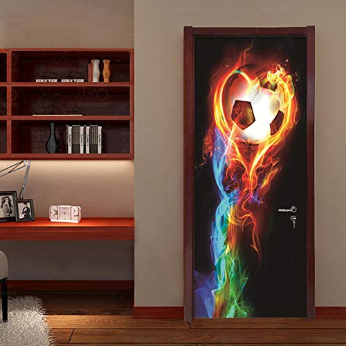 FHKGIUJAD Türtapete Selbstklebend Vinyl Türposter 3D Flamme Farbe Fußball Diy Türaufkleber Türfolie Türposter Selbstklebende Tür Abnehmbare Heimtapete Dekorative Kunst 88X200Cm von FHKGIUJAD