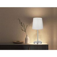 Kleine LED Tischleuchte Silber mit Stoffschirm Leinen Weiß Ø 14cm von FHL EASY