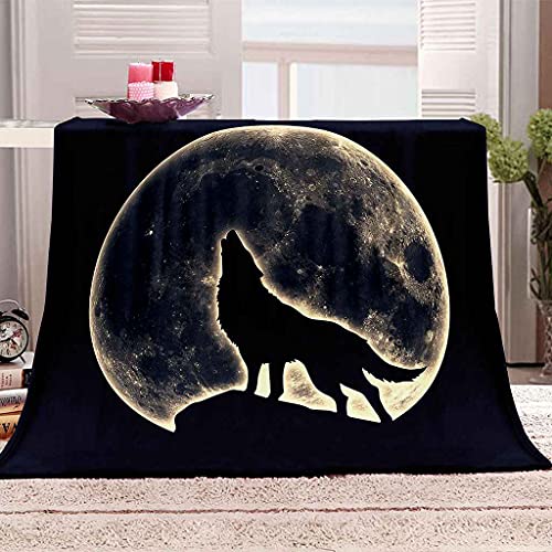 FHOIDM Kuscheldecke Vollmondtier Wolf Dünne Decken Für Sofa ultraweich Und Warm Büro Rest Decke - Mikrofaser 3D-Druck Flanelldecke für Erwachsene Und Kinder 130x150 cm von FHOIDM
