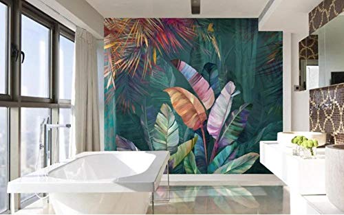 FHOMEY Tapete Wandbild 3D Pflanze Bananenblatt Tapete Wohnzimmer Hotel Tapete Nordic Hand Bemalt Tropischen Regenwald Landschaft Wandbild-250 * 175Cm von FHOMEY