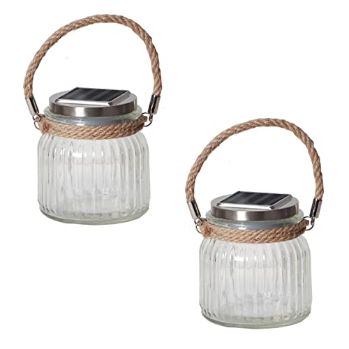 FHS 2er Pack Solar Glas Tisch-/Hängeleuchte, Größe:11x12cm von FHS