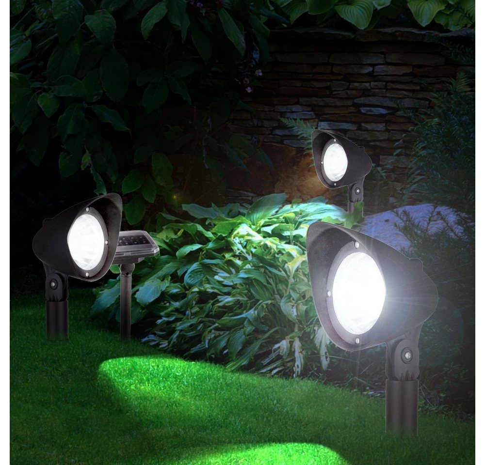 FHS LED Gartenleuchte 3er Set Spot Solarleuchte outdoor, Dämmerungsschalter, An/Aus Modus von FHS