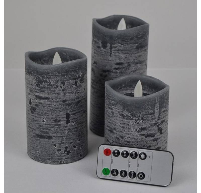 FHS LED-Kerze 3er LED Echtwachskerzen Set anthrazit FB Timer Dim von FHS