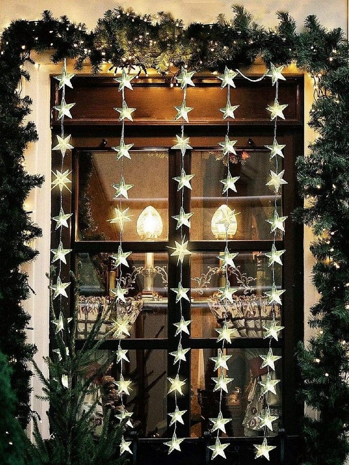 FHS LED-Lichterkette LED Sternenvorhang Tür mit 60 warmweißen LED - Timer 6/18h - 1x1,80m von FHS