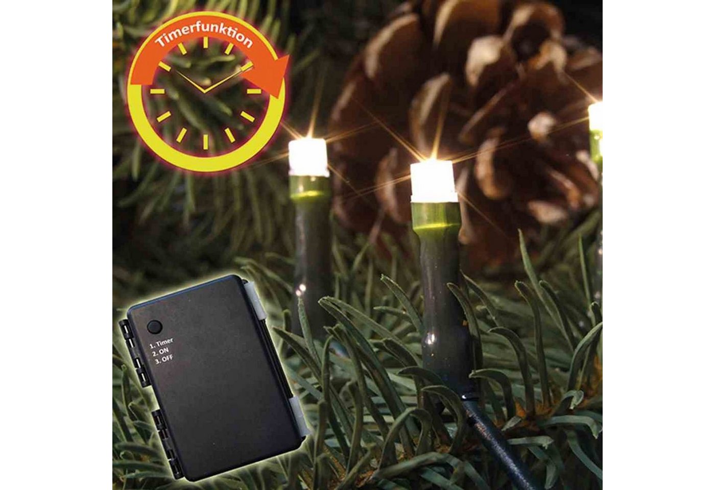FHS Lichterkette LED-Batterie-Netz außen 160er warmweiß 3xAA Lichterkette Außenbeleucht von FHS