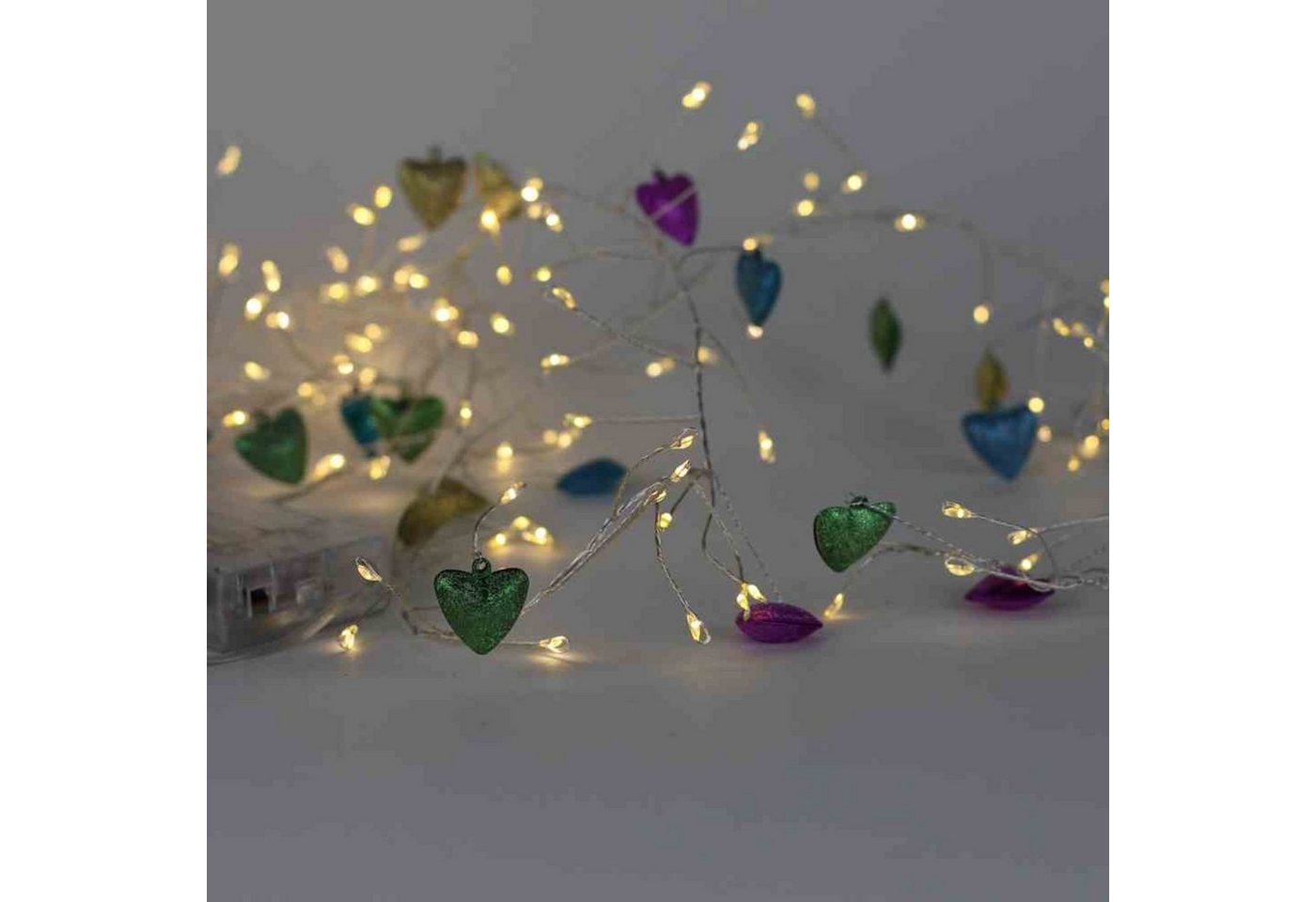 FHS Lichterkette Lichterkettenbüschel Farbige Herzen" 100 LED LED warmweiß, innen, Bat" von FHS