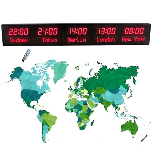 FHSLKXIM 5 Led-Zeitzonenuhr, Weltzeitzonenuhr, 3-Stufige Helligkeitseinstellung Und Automatische GPS-Kalibrierung, Ausschaltspeicher, Digitale Uhr Mit Mehreren Zeitzonen, Für Hotel, Computer von FHSLKXIM