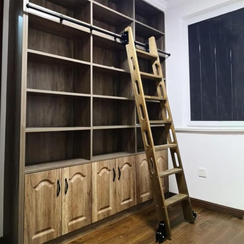 FHSLKXIM Hardware-Kit für rollende Bibliotheksleitern in Schwarz,Schiebeleiter-Rundrohrschienen-Kit mit oberer Rolle,Bodenrad mit Bremse,One Color-600cm Track kit von FHSLKXIM