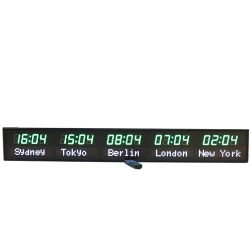 FHSLKXIM Led-Weltuhr Zur Wandmontage Mit Fernbedienung, Anzeige Der Uhrzeit In 5 Städten, Einstellbare Helligkeit Für Zuhause Oder Das Büro,Grün+Weiß von FHSLKXIM