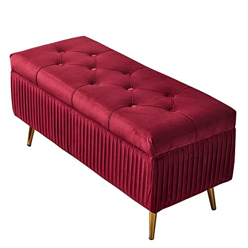FHSLKXIM Ottomane Fußhocker Sofahocker Rechteckige Aufbewahrungsbox Weiches Flanell Modernes Design Fußpolster Mehrere Farben Verfügbar Ottomane,Rot,100Cm/39In von FHSLKXIM
