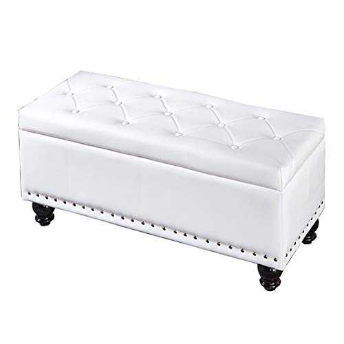 FHSLKXIM Ottomane Fußhocker Wohnzimmer Sofa Bank Mehrzweck Fußstütze Große Kapazität Lagerung Freizeithocker Pu Weiche Tasche Und Beine Aus Massivholz Tragfähigkeit 400 Lbs 120X40X45Cm Ottomane,Weiß von FHSLKXIM