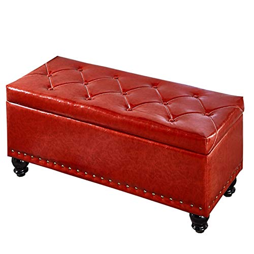 FHSLKXIM Ottomane Fußhocker Wohnzimmer Sofa Bank Mehrzweck Fußstütze Große Kapazität Lagerung Freizeithocker Pu Weiche Tasche Und Beine Aus Massivholz Tragfähigkeit 400 Lbs 120X40X45Cm Ottomane,Rot von FHSLKXIM