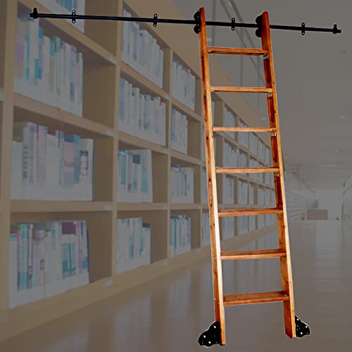 FHSLKXIM Rollleiter-Hardware-Kit Rollleiter-Hardware-Bibliothek Schiebeleiter-Hardware-Kit 3,3 ft-20 ft Schwarze runde Schiene,Schiebe-Hardware Rollbibliothek-Kit + Boden R,OneColor-100cm Track Kit von FHSLKXIM