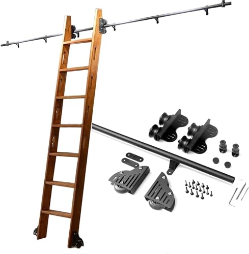FHSLKXIM Schwarzes Rollbibliotheks-Hardware-Kit,Bibliotheks-Schiebeleiter-Hardware,Schiebe-Hardware Rollbibliothek mit Bodenrollen,Verlängerungsschiene für Rollbausatzsystem/1,13Ft/400Cm Track Kit von FHSLKXIM