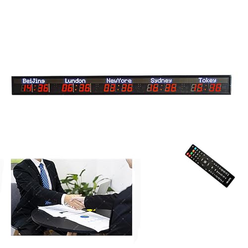 Led-Uhr Mit 5 Städten Und Weltzeitzonen, Digitale Uhr Mit Mehreren Zeitzonen Und Fernbedienung, 5-Stufige Helligkeitseinstellung, Helligkeit 1000 Cd, Automatische Gps-Kalibrierung, Ausschaltspeicher von FHSLKXIM