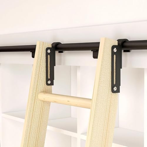 Teleskophaken am Rollleiterschienen-Hardware-Kit,robuste mobile Leiterschiene aus schwarzem Rundrohr aus Stahl + verschiebbare Verlängerungshängeschiene mit Bodenrollen,One Color-610cm track kit von FHSLKXIM