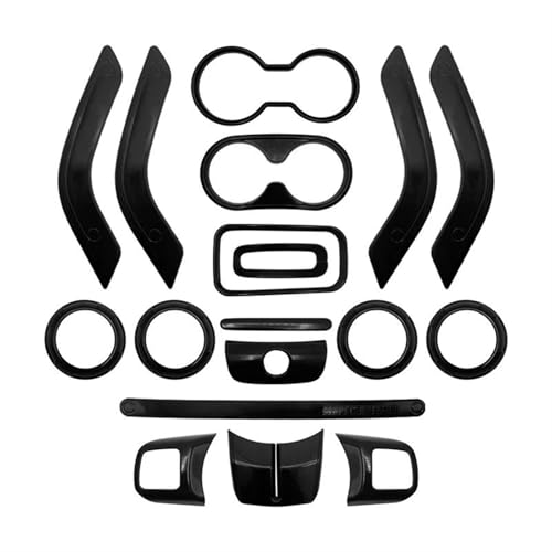 FHSUFG Für Jeep Für Wrangler Jk 2011-2017 Mittelkonsolentür Klimaanlage Lüftungsgitter Lenkrad Getriebe Getränkehalter Abdeckung Verkleidung Innen Zubehör(Black 18Pcs) von FHSUFG