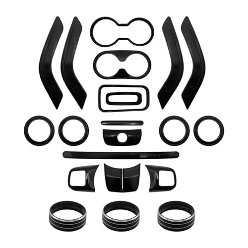 FHSUFG Für Jeep Für Wrangler Jk 2011-2017 Mittelkonsolentür Klimaanlage Lüftungsgitter Lenkrad Getriebe Getränkehalter Abdeckung Verkleidung Innen Zubehör(Black 21Pcs) von FHSUFG