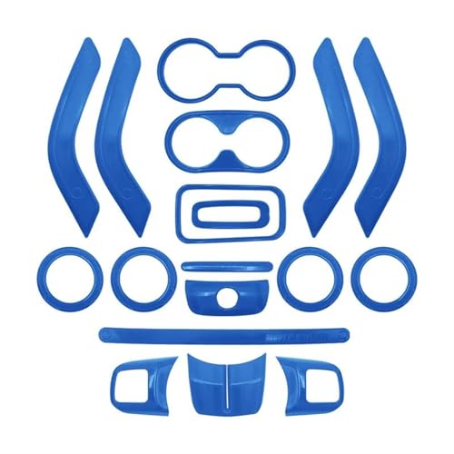 FHSUFG Für Jeep Für Wrangler Jk 2011-2017 Mittelkonsolentür Klimaanlage Lüftungsgitter Lenkrad Getriebe Getränkehalter Abdeckung Verkleidung Innen Zubehör(Blue 18Pcs) von FHSUFG