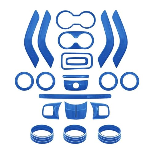 FHSUFG Für Jeep Für Wrangler Jk 2011-2017 Mittelkonsolentür Klimaanlage Lüftungsgitter Lenkrad Getriebe Getränkehalter Abdeckung Verkleidung Innen Zubehör(Blue 21Pcs) von FHSUFG