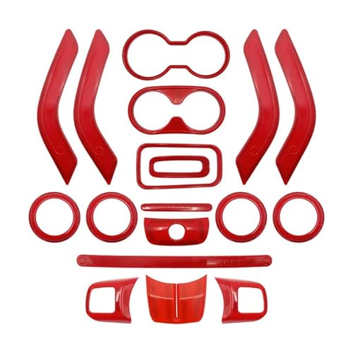 FHSUFG Für Jeep Für Wrangler Jk 2011-2017 Mittelkonsolentür Klimaanlage Lüftungsgitter Lenkrad Getriebe Getränkehalter Abdeckung Verkleidung Innen Zubehör(Red 18Pcs) von FHSUFG
