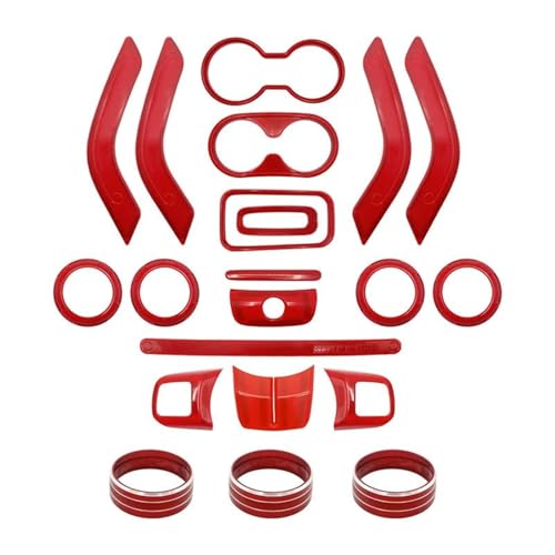 FHSUFG Für Jeep Für Wrangler Jk 2011-2017 Mittelkonsolentür Klimaanlage Lüftungsgitter Lenkrad Getriebe Getränkehalter Abdeckung Verkleidung Innen Zubehör(Red 21Pcs) von FHSUFG