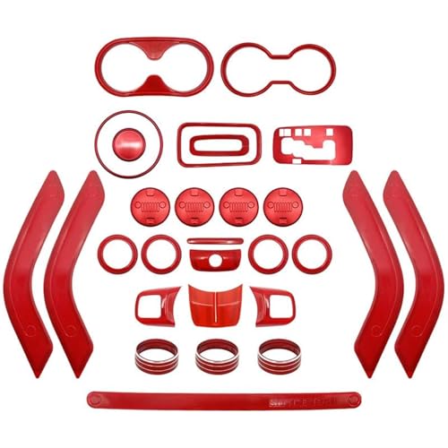FHSUFG Für Jeep Für Wrangler Jk 2011-2017 Mittelkonsolentür Klimaanlage Lüftungsgitter Lenkrad Getriebe Getränkehalter Abdeckung Verkleidung Innen Zubehör(Red 28Pcs) von FHSUFG