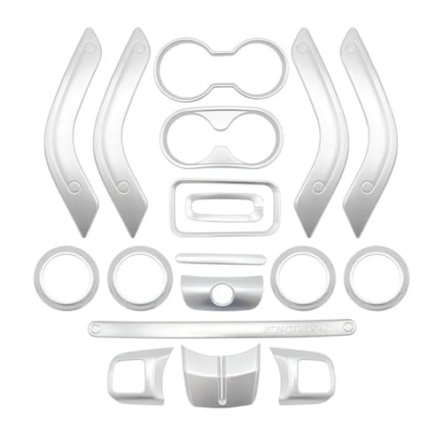 FHSUFG Für Jeep Für Wrangler Jk 2011-2017 Mittelkonsolentür Klimaanlage Lüftungsgitter Lenkrad Getriebe Getränkehalter Abdeckung Verkleidung Innen Zubehör(Silver 18Pcs) von FHSUFG