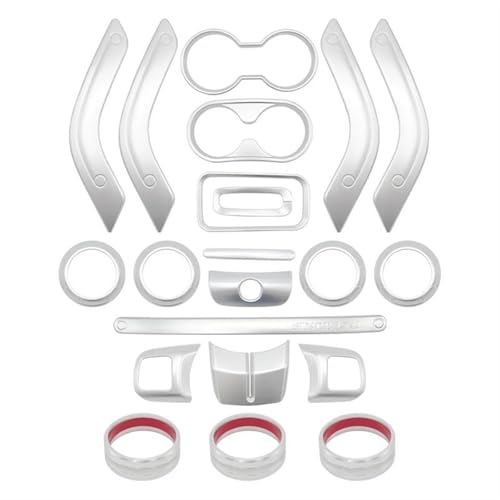 FHSUFG Für Jeep Für Wrangler Jk 2011-2017 Mittelkonsolentür Klimaanlage Lüftungsgitter Lenkrad Getriebe Getränkehalter Abdeckung Verkleidung Innen Zubehör(Silver 21Pcs) von FHSUFG