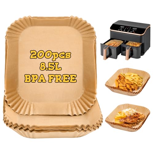 200 Stück Airfryer Backpapier für Heißluftfritteuse Cosori 8,5L, Cookwise 9L, Airfryer Zubehör für COSORI CAF-R901-AEU, Heißluftfritteuse Zubehör für Cosori Heißluftfritteuse 2 Kammern Airfryer von FHzytg
