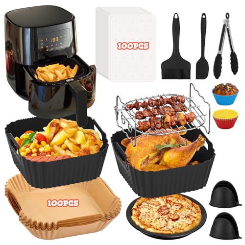 211 Stück Airfryer Zubehör für Philips Essential 4,1L (HD9252, HD9255, HD9200), Wiederverwendbar Heißluftfritteuse Zubehör für Philips 4.1L, BPA-Frei Accessories, Silikonform für Hobbs 4L, Tefal 4,2L von FHzytg