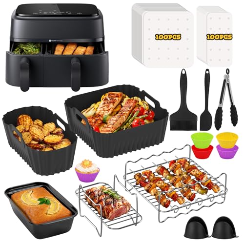 Airfryer Zubehör für Philips Dual Basket 3000-Serie, 9L (NA350/352) Heißluftfritteuse, 215 Stück Heißluftfritteuse Silikonform Zubehör für Philips Airfryer Dual Basket 3000 6L/3L, AirFryer Accessories von FHzytg
