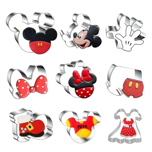 FHzytg 9 Stück Mickey Mouse Geschenke Mickey Mouse Ausstechformen, Plätzchenausstecher Mickey Mouse Disney Ausstecher Disney Backformen Mini Maus Disney Plätzchenausstecher Disney für Kuchendeko von FHzytg