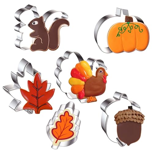 FHzytg 6 Stück Herbst Ausstecher Set, Kürbis, Blätter Keksausstecher, Erntedankfest Ausstecher, Edelstahl DIY Plätzchenausstecher Ausstechformen, Kürbis, Ahornblatt, Eichhörnchen von FHzytg