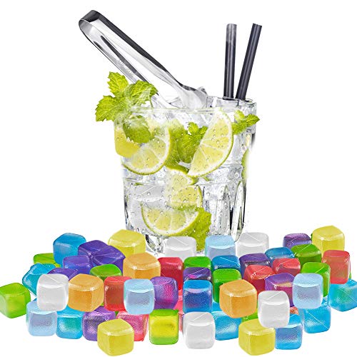 FHzytg 60x Eiswürfel Wiederverwendbar Bunt Plastik Eiswürfel Dauereiswürfel+1 Edelstahl Eisclip- Kunststoff Eiswürfel Kunststoff Eiswürfel Bunt Wiederverwendbar Ice Cubes Reusable für Eiswürfel von FHzytg