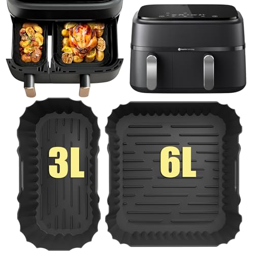 FHzytg Silikonform Airfryer Zubehör für Philips Dual Basket 3000-Serie, 6L/3L(NA350/352), 2 Stück Heißluftfritteuse Silikonform Zubehör, Air Fryer Accessories für Philips Airfryer Dual Basket 3000 von FHzytg