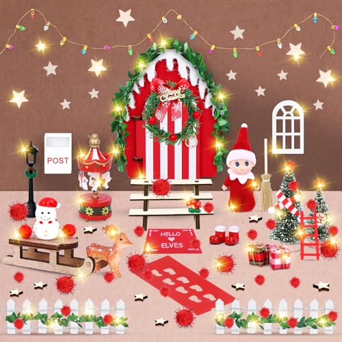 FHzytg Wichteltür Weihnachten Set, Weihnachtsdeko Elfentür mit Licht, Zauberhafte Wichteltür Komplettset, Miniatur Holz Wichtel Tür Dekoration für Weihnachten, DIY Miniatur Wichtel Zubehör FHzytg Wichteltür Weihnachten Set, Weihnachtsdeko Elfentür mit Licht, Zauberhafte Wichteltür Komplettset, Miniatur Holz Wichtel Tür Dekoration für Weihnachten, DIY Miniatur Wichtel Zubehör von FHzytg