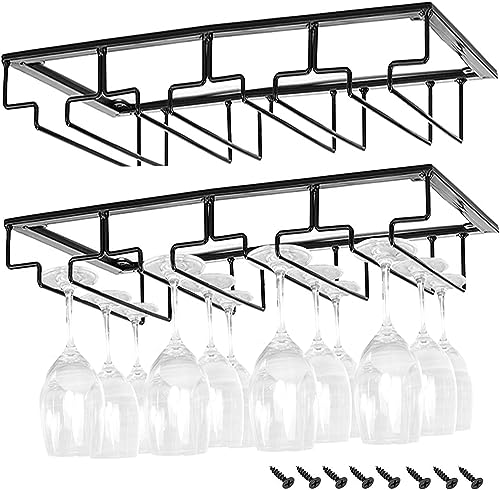 Weinglashalter unter dem Schrank, Gläserhalterung für Weingläser Stielgläser, hängender Weinglasregal aus Metall（2 Packe mit 4 Racks） von FIAMER