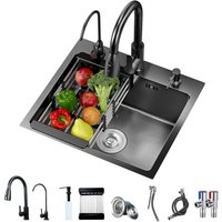 Küchenspüle, Einzelbecken, dickes Edelstahl, mit Warm- und Kaltwasserhahn sowie Trinkwasserhahn, 50×45×20cm, schwarz. Küchenspüle, Einzelbecken, dickes Edelstahl, mit Warm- und Kaltwasserhahn sowie Trinkwasserhahn, 50×45×20cm, schwarz. von FIANAO