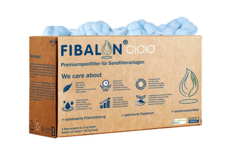 FIBALON® Filterbälle FIBALON®CiCLO umweltfreundlicher Premium Poolfilter ersetzt 25 kg Sand, für alle herkömmlichen Sandfilteranlagen, auch für Salzwasser geeignet, (6-St., 12 Netze entsprechen 25 kg Filtersand, 700g anderer Filterballs), das Original patentiert und Made in Germany, für kristallklares Wasser von FIBALON®