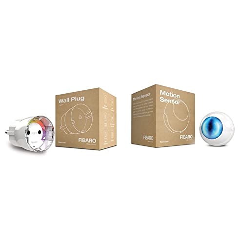 FIBARO Wall Plug/Z-Wave Plus Smart Steckdose Plug mit Leistungsmessung Typ F, FGWPF-102 & Motion Sensor/Z-Wave Plus Multisensor, Temperatur, Lichtintensitätssensor & Beschleunigungsmesser, FGMS-001 von FIBARO