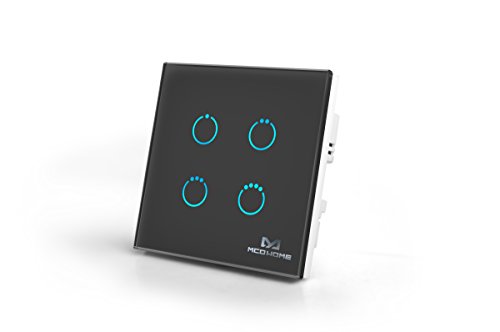 MCO Home Z-Wave Glass Touch Panel Switch, 4 relays, MH-S314, Black von FIBARO