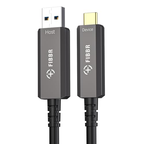 FIBBR Glasfaser USB A auf USB C Kabel 15M, 10Gbps Datenfernübertragung USB 3.2 AOC für VR/AR, Webcam, Kamera, Laptop, Mini-PC, Drucker und Mehr von FIBBR