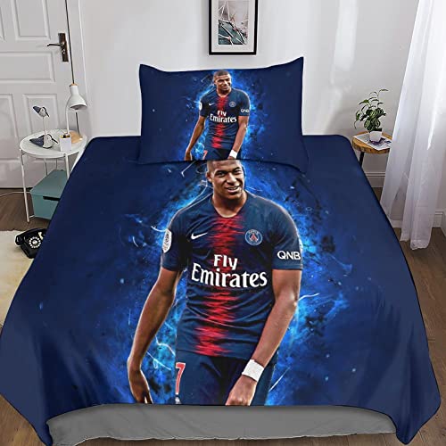 3D Kylian Mbappe Bettdecke Set Mit Kissen Bettwäsche Bettbezug Set Betten Set Für Kinder Baby Mädchen Jungen Ultraweiche Mikrofaser Bettbezüge Für Baby Kinder Single（135x200cm） von FIBITA