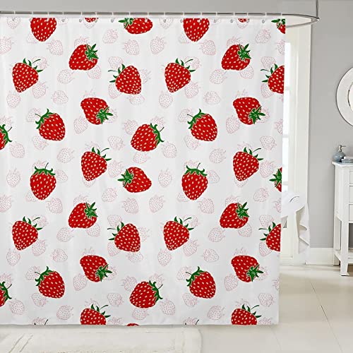 Duschvorhang 120 x 200 Rote Erdbeere Duschvorhang Frucht Badezimmer Vorhang Rote Erdbeere Antischimmel Wasserdicht 3D Effekt Duschvorhänge für Badewannen Waschbar mit Haken von FIBITA