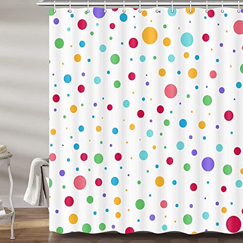 Duschvorhang 200x200 Polka-punkte Duschvorhang Geometrisch Bunt Badezimmer Vorhang Niedliches Muster Antischimmel Wasserdicht Badezimmer Vorhang 3D Effekt Duschvorhänge Polyester Waschbar mit Haken von FIBITA