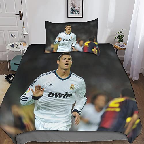 FIBITA 3D Cristiano Ronaldo Bettdecke Set Football Bettwäsche Set Microfaser Hypoallergen Bettbezug Mit Reißverschluss Und Kissenbezug Bettbezüge Für Teenager Mädchen Single（135x200cm） von FIBITA