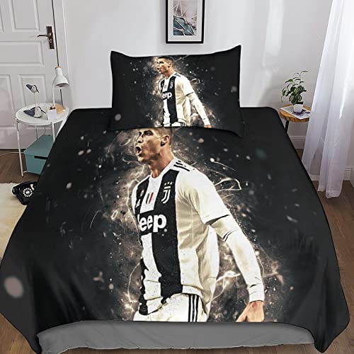 FIBITA 3D Cristiano Ronaldo Bettdecke Set Football Bettwäsche Set Microfaser Hypoallergen Bettbezug Mit Reißverschluss Und Kissenbezug Bettbezüge Für Teenager Mädchen Single（135x200cm） von FIBITA