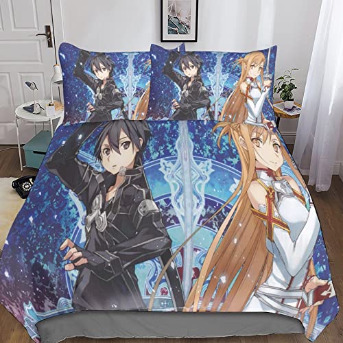 FIBITA 3D-Gedruckter Sword Art Online Bettdecke Set,Anime Bedruckter Bettwäsche Bettbezug Mikrofaser-Reißverschluss-Bettset, Bettbezüge Mit Kissenbezügen Für Teenager Mädchen Double（200x200cm） von FIBITA