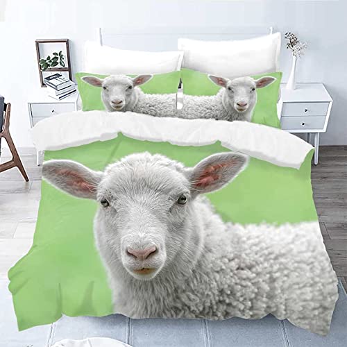 FIBITA Bettwäsche-Sets Schaf Bettwäsche 140x200 3 Teilig Süße Schafe Bettbezug Tierisches Bauernhaus 3D Bettbezüge mit Reißverschluss und 2 Kissenbezug, Weiche Mikrofaser von FIBITA